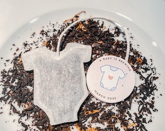 Baby Shower Baby Onesie Tea Bag w/HoneyComb Stick LIGHTBLUE Onesie Tag |  FREE Shipping | Unique Party Favor Gift | Baby Shower Favors