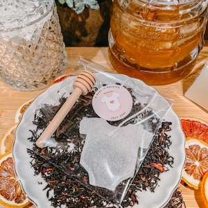 Baby Girl Shower Onesie BULK Tea Bag w/HoneyComb Stick | PINK Tag Unique Party Favor Gift | FREE Shipping | Baby Shower Favors