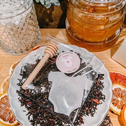 Baby Girl Shower Onesie BULK Tea Bag w/HoneyComb Stick | PINK Tag Unique Party Favor Gift | FREE Shipping | Baby Shower Favors