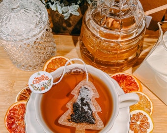 Árbol de Navidad 6 bolsitas de té / Envío gratis / 1 mini palito de madera con forma de panal / Feliz Navidad / Regalo para compañeros de trabajo en invierno / Regalo para calcetines navideños