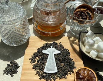 Bolsita de té con forma de OVNI (6 unidades) / Envío gratis / 1 mini palito de madera con forma de panal / 6 bolsitas de té / Regalo para Expediente X /