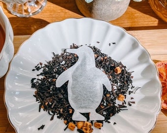 Bolsita de té con forma de pingüino, 6 unidades / Envío GRATIS / 1 mini panal GRATIS con cada pedido / Regalo para fanáticos de los pingüinos / Regalo de invierno / (6 bolsitas de té)
