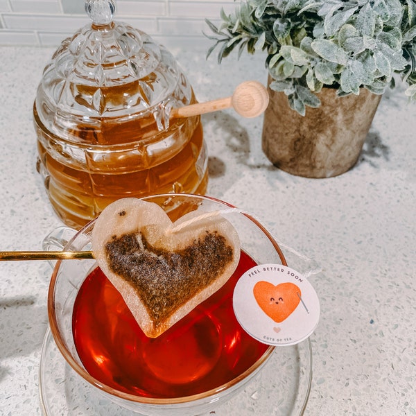 Heart 6 Shaped Tea Bag | | FREE Shipping | 1 FREE Mini Honeycomb w/ Every Order | Feel Better Soon | Get Well Gift (6 Tea bags)
