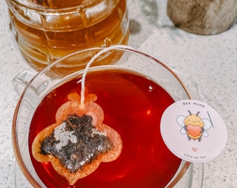 Bee Mine Tag Bumblebee Tea Bags | | FREE Shipping | 1 Mini Wooden Honeycomb Stick | Valentines Day | Romantic Cute Gifts