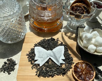 Bolsita de té con 6 lazos / Envío gratis / 1 mini palito de madera con forma de panal / 6 bolsitas de té / Regalo para fiestas de té