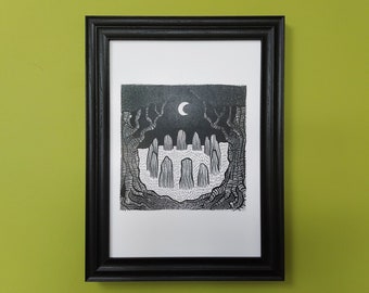 Impresión A4 de menhires, Arte de círculo lunar