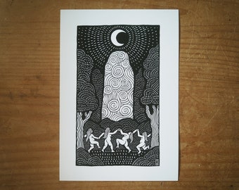 La Ceremonia, lámina A4 de Matt Willis (thefolklorebox ~ la caja de folclore ~ shuck ~ menhires ~ henge ~ círculo)