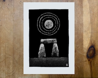 Sunlit Stones A4 Print by Matt Willis  thefolklorebox ~ the folklore box ~ the folk lore box ~ shuck  ~ standing stones ~ henge ~ circle