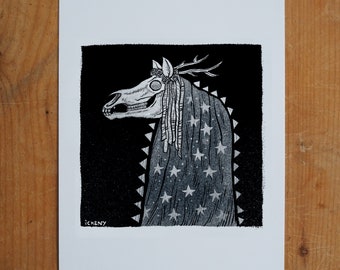 Impresión Mari Lwyd A4 – Folclore de invierno galés, Hobby Horse