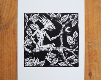 Lunantisidhe Moon Fairy A4 Print – Blackthorn Folklore Art