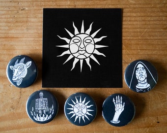 The Wickerman Badge Set 1 - thefolklorebox ~ the folklore box ~ the folk lore box ~ Lord Summerisle  ~ Wicker Man ~ hand of glory