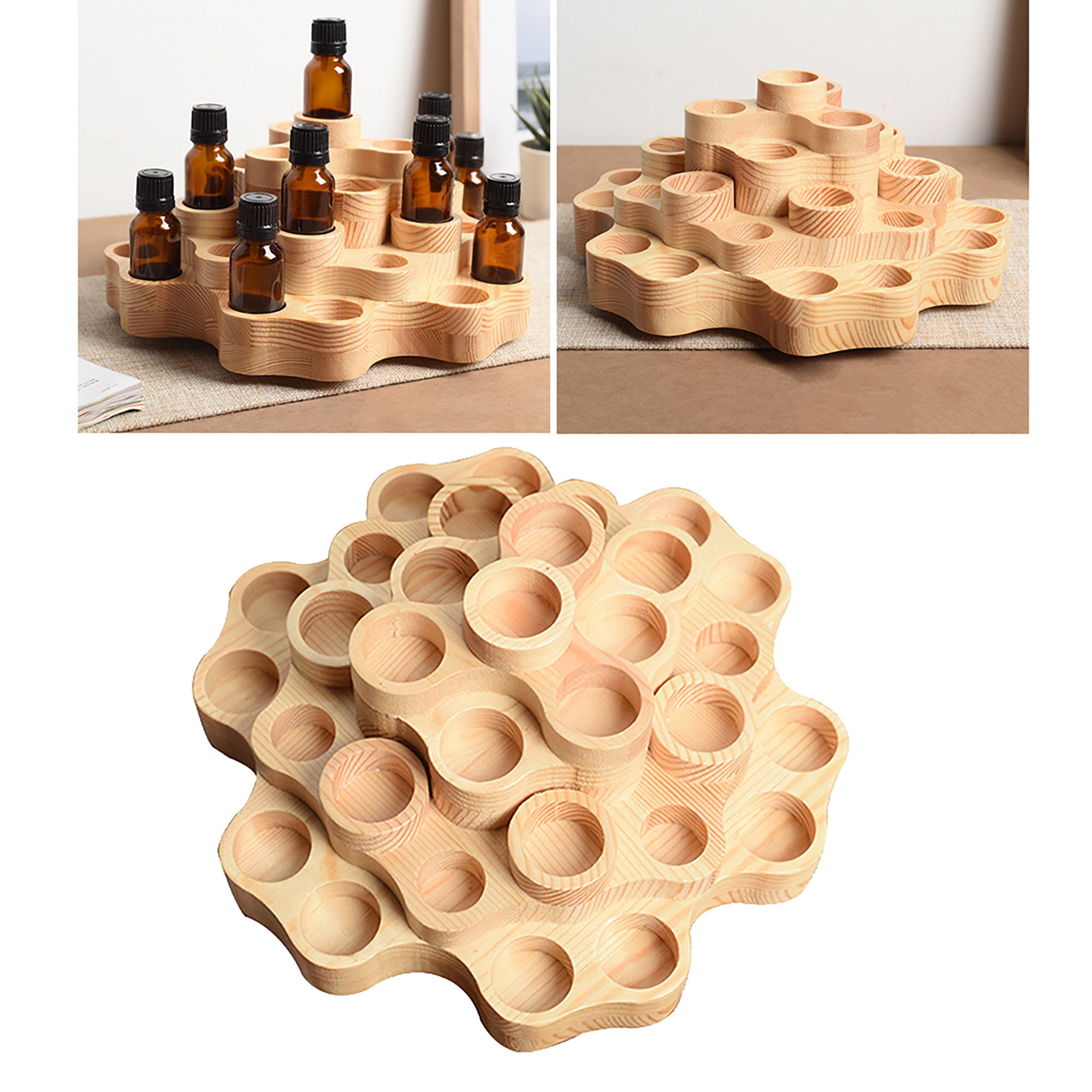 Wooden Essetial Oil Roller Bottle Holder Show 31 Slot Display Stand