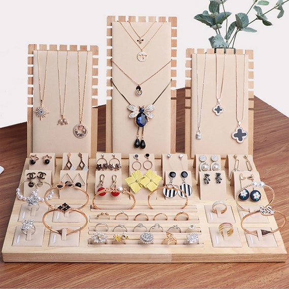 Multifunctional Jewelry Stand Organizer With Hooks Jewelry Display Rack For  Earrings Necklaces Bracelets Holder With Wooden