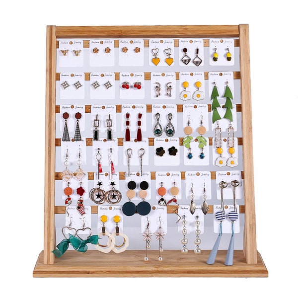 New Wooden Earrings Display Rack, 60 Holes Bracket for Ha nging Earrings Earring Cards Women