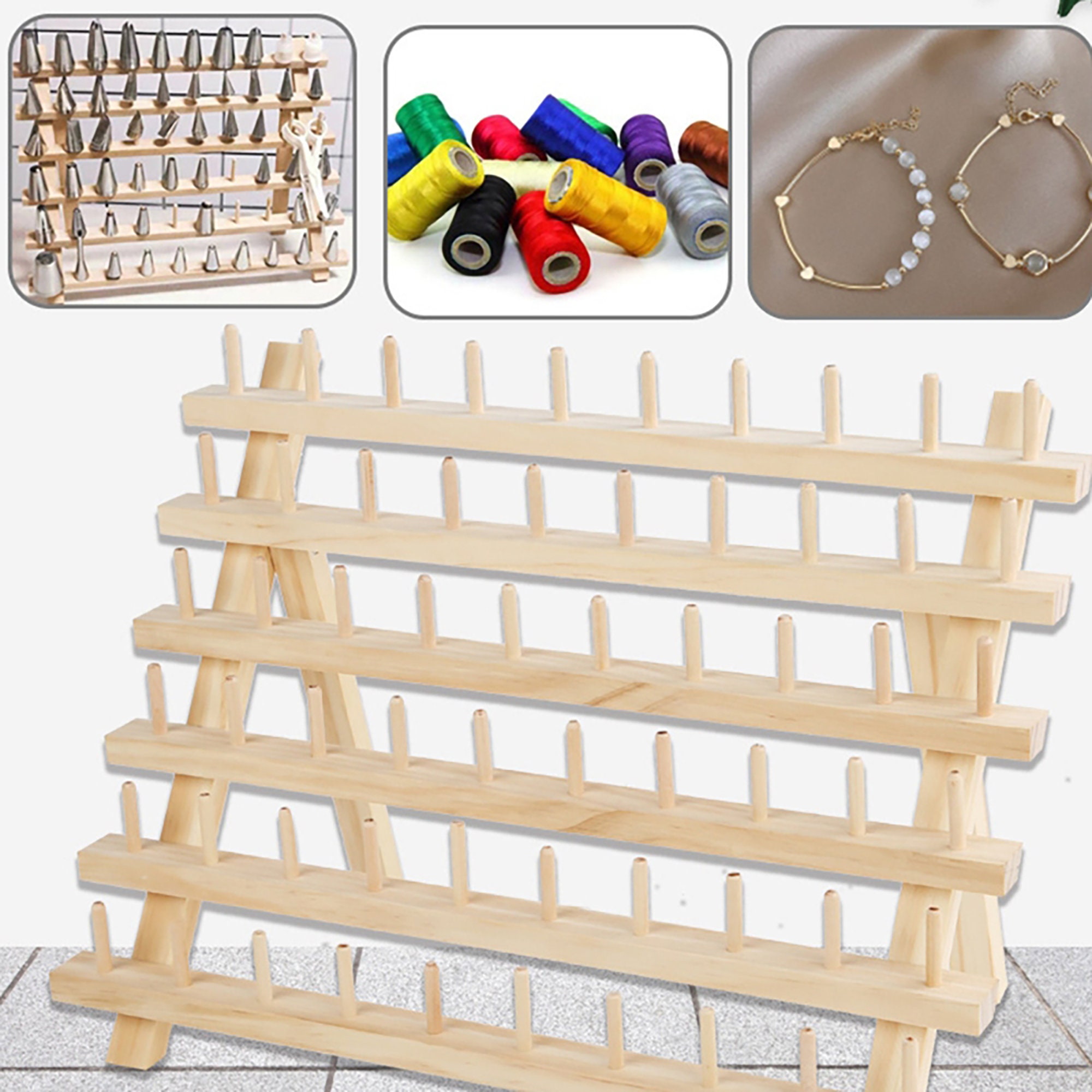  ThreadArt 120 Spool Wood Thread Rack, Made of Hardwood,  Sturdy, Freestanding or Wall Mount