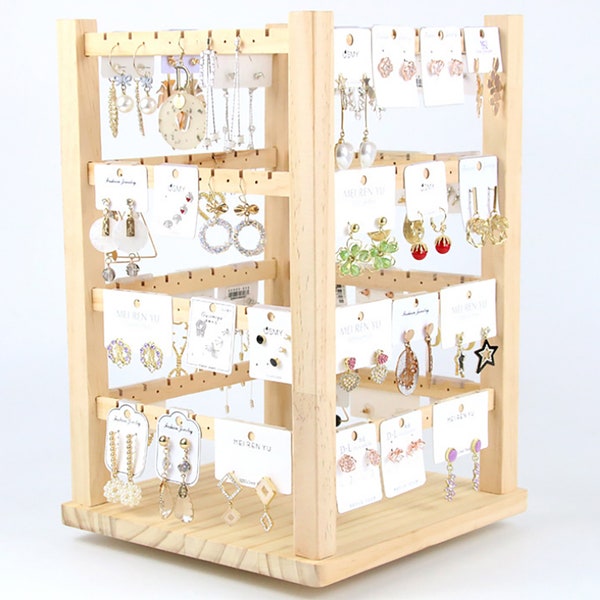 Boucle d’oreille en bois Bijoux Cintre Stand Boucles d’oreilles Hanger Organizer Présentoir Rack Rotatif Boucles d’oreilles suspendues Colliers, Bracelets