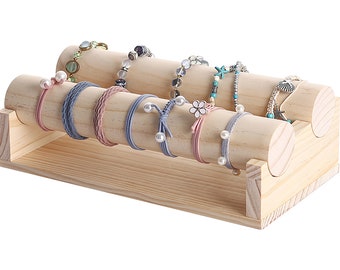 Holz 2 Stufen abnehmbarer runder Schmuckständer Armband Halskette und Uhrenhalter Display Rack-Holz/Acryl