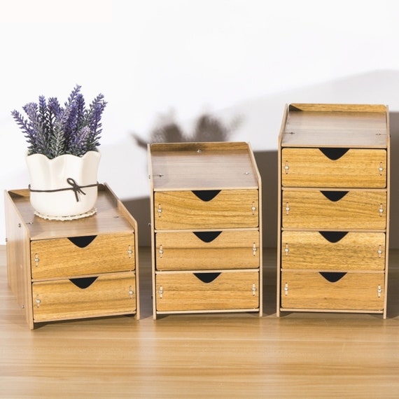 Wooden Drawer Organizer Box Desktop Storage Drawers Multi-layer Wood Box 