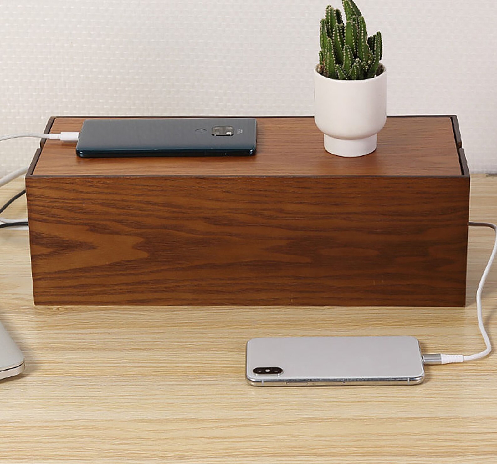 Wooden Cable Management Box Made From Wood Material Hide Wires & Power