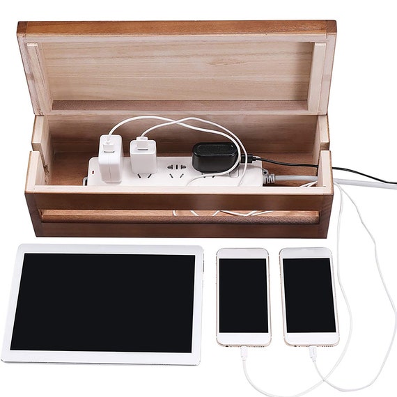 Cable Management Box Wooden Cord Organizer Box for Extension Cord