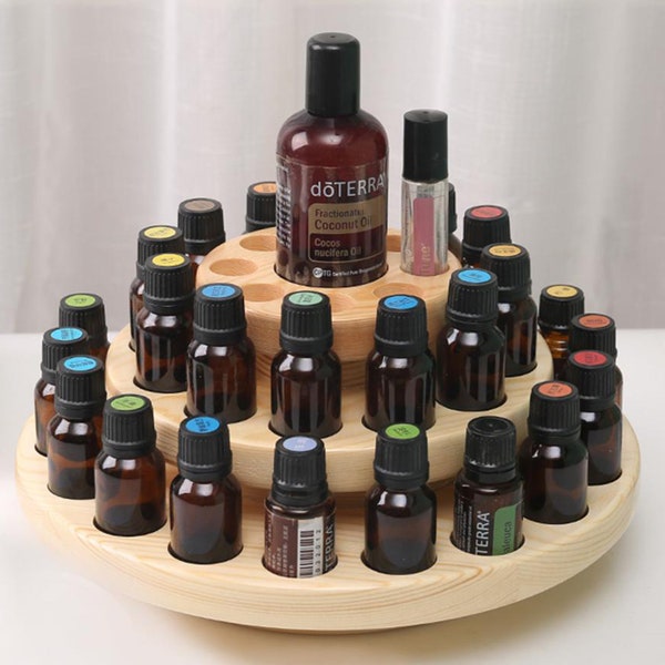 39 Slots Wood Essential Oil Display / Three Layers Aromatherapy Organizer / Circle Wooden Case / Beauty Case