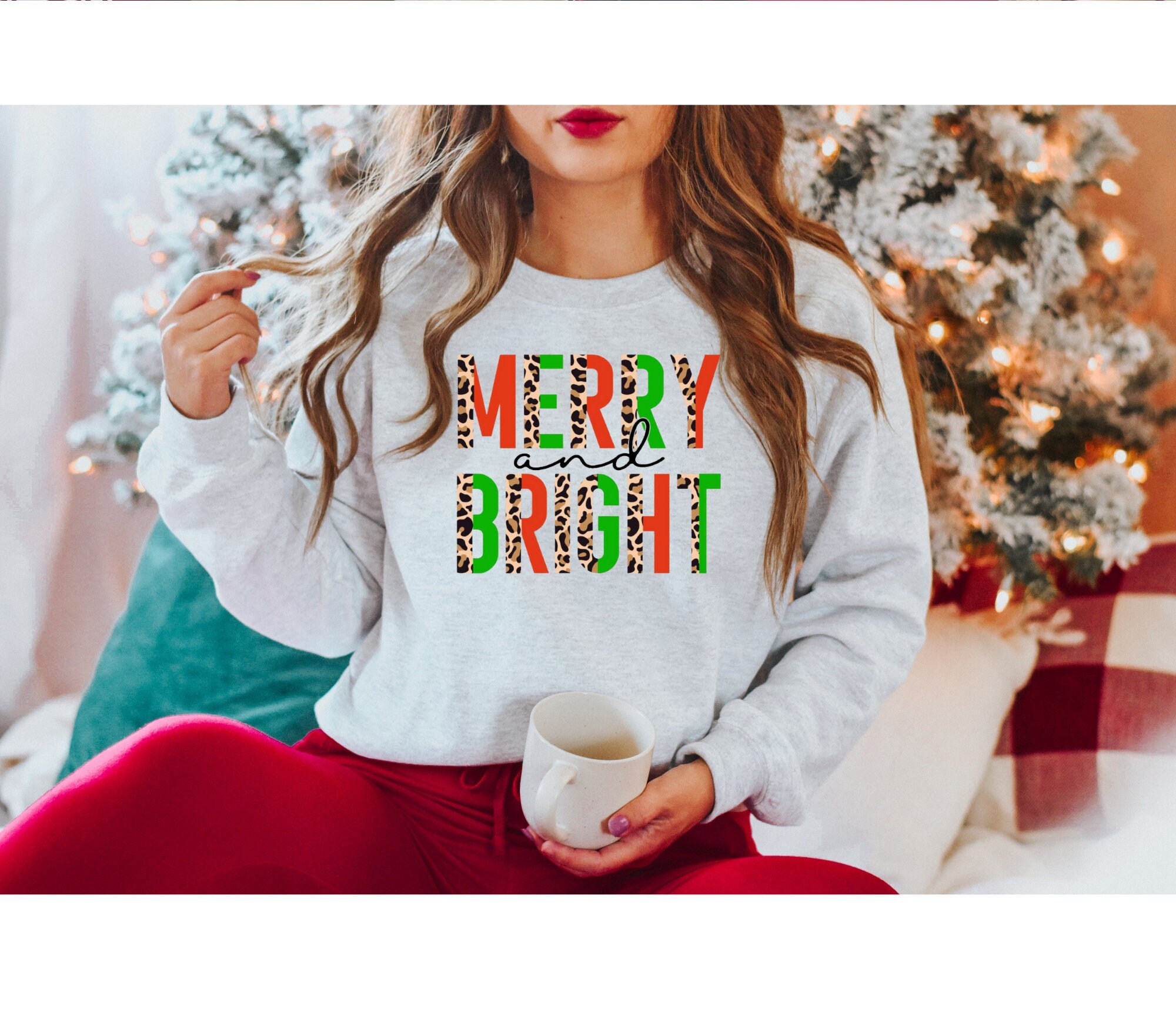Christmas Sweater Merry and Bright Sweatshirt Crewneck - Etsy
