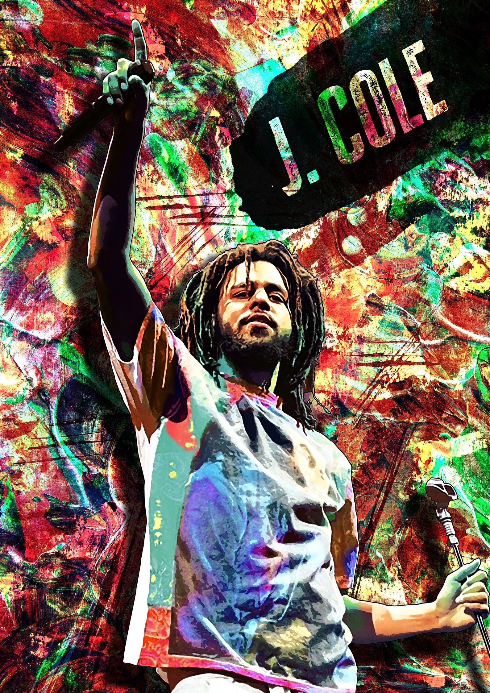 J Cole Print Wall Art Music Poster Abstract A3 Art Etsy