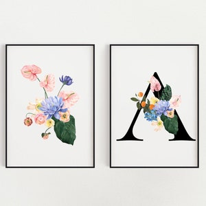 Ramo de flores psicodélicas brillantes - letra A adornada