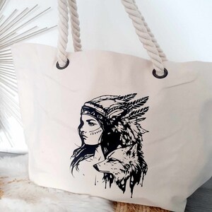 Large tote bag / beach bag XL Indian Unique model Wolf