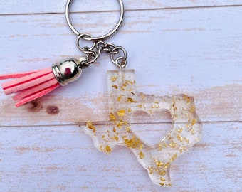 Texas Heart Gold Flake resin  Keychain With Tassel