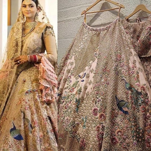 Broderie inspirée de Sabyasachi, mariage japonais Lehenga en satin pour femme, tenues de soirée Lehenga, paillettes Bollywood Lehenga Choli