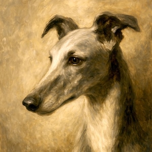 Elegant Greyhound Dog Portrait - Oil Painting Style Wall Art Print for Dog Lovers - Home Decor Animal Art - Digital Dog Art Gift Idea