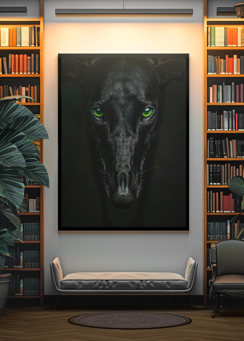 Greeneyed Greyhound Portrait Striking Digital Art Mystical Dog Wall