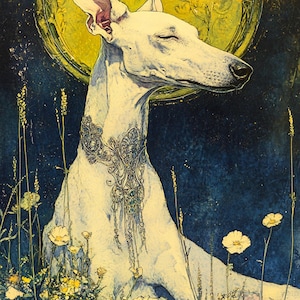 Vintage Greyhound Art Print: Whimsical Floral Dog Portrait (Digital Download)