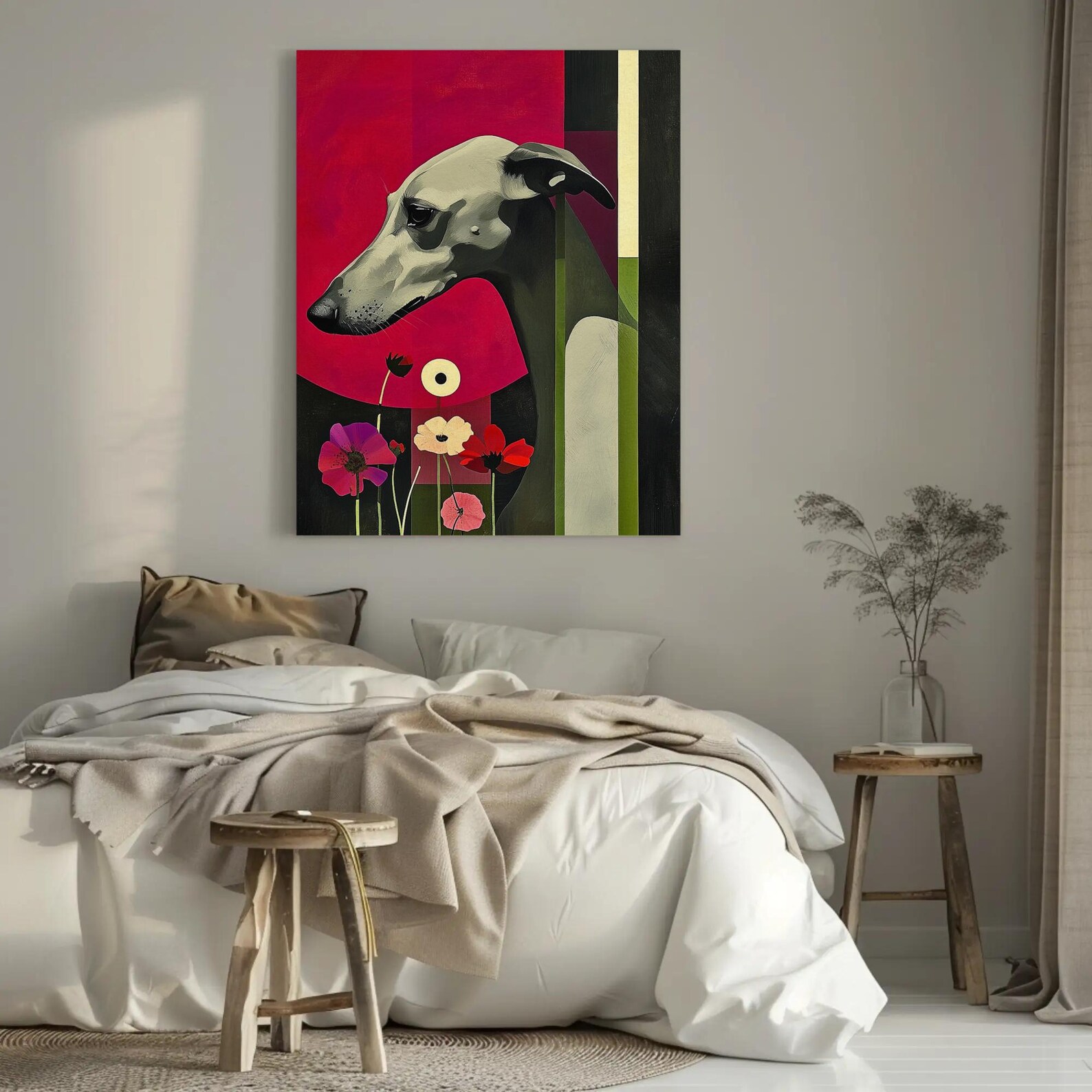 Greyhound Art Print: Modern Abstract Dog Portrait With Flowers (18x24 ...