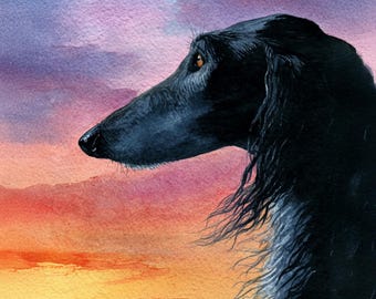 Retrato de galgo afgano en acuarela, arte canino al atardecer (impresión digital)