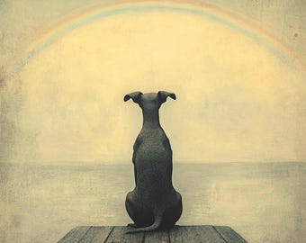 Whippet Dog Rainbow Bridge Print: Minimalist Pet Memorial Art (Digital Download 8x10in + Poem)