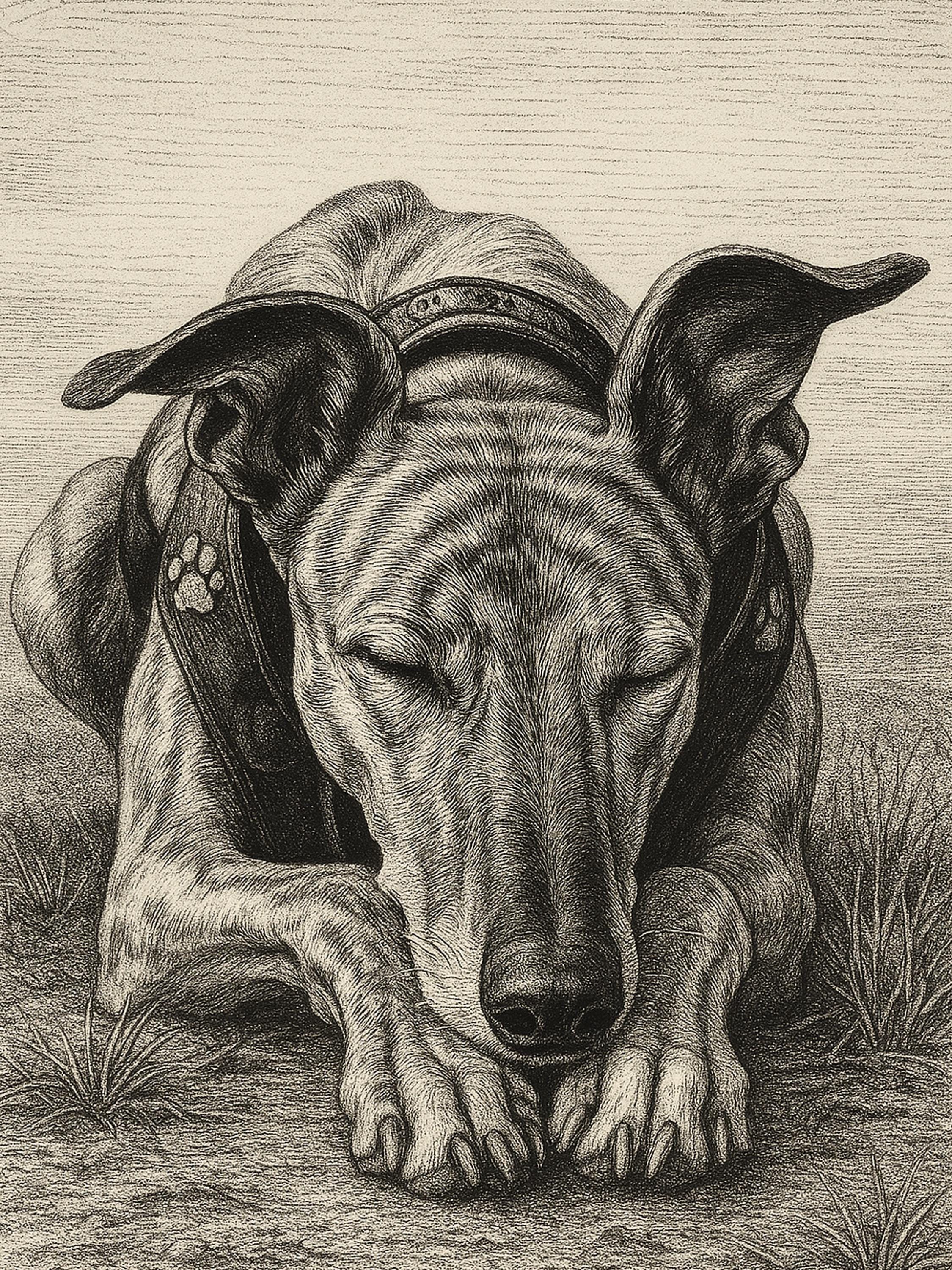 Resting Greyhound Dog Digital Art Print | Whippet Sleeping Art | Pet Memorial Gift | Black and White Illustration | Dog Lovers Print