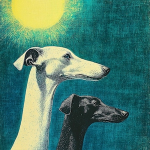 Vintage Sighthound Art Print: Greyhound & Whippet Illustration (Digital Download)
