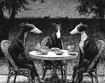 Greyhound Tea Party Print - Vintage Hund Illustration (Digitaler Download)