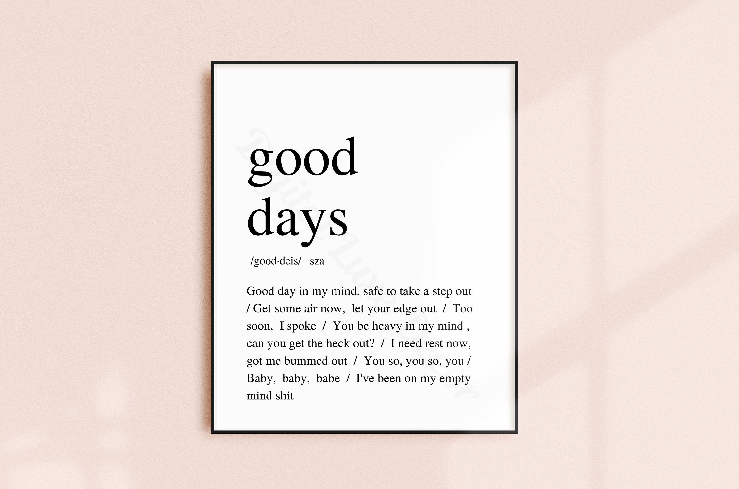 Sza poster good days lyrics music wall art instant etsy
