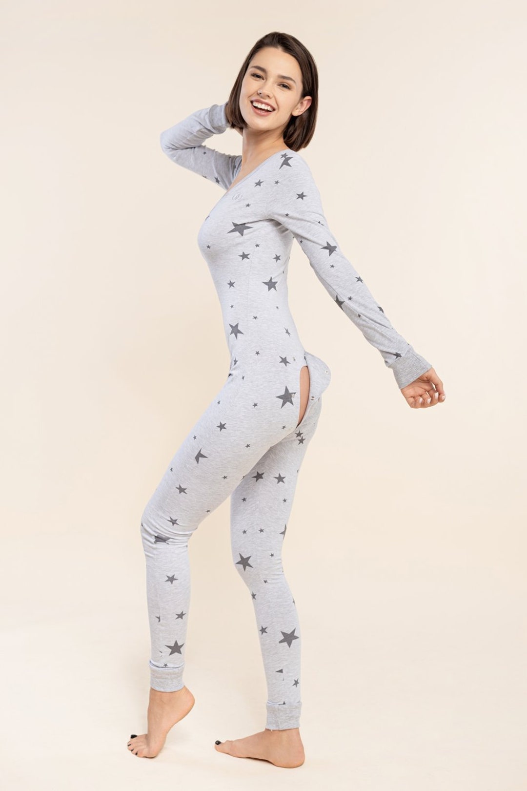 Pajama With Open Butt Flap Sexy Sleep Suit Grey Big Star Etsy Sweden 