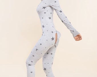 Pajama with Open Butt Flap Sexy Sleep Suit - Grey Big Star