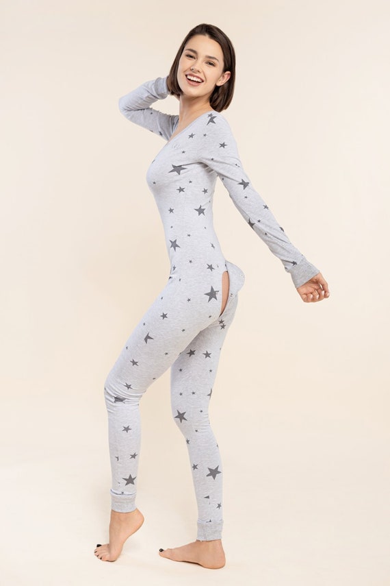 Onverenigbaar bord wenselijk Pyjama met open kont flap sexy slaappak grijze grote ster - Etsy België