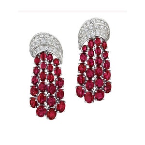 Diamond and Ruby Cascade Earrings for women, 925 Sterling Silver Jewelry, Handmade Jewelry Adastra Jewelry