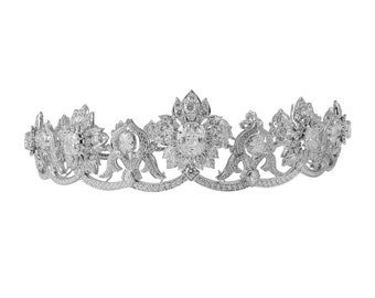 Victorian Style Floral Tiara for Women 925 Sterling Silver Cubic Zirconia Audrey Hepburn Inspired Fine Handmade Jewelry | Trending Jewelry