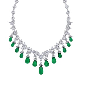 Emerald Diamond Necklace for Women 925 Sterling Silver Green Drop Floral Necklace High Quality CZ Emerald Silver Jewelry Adastra Jewelry