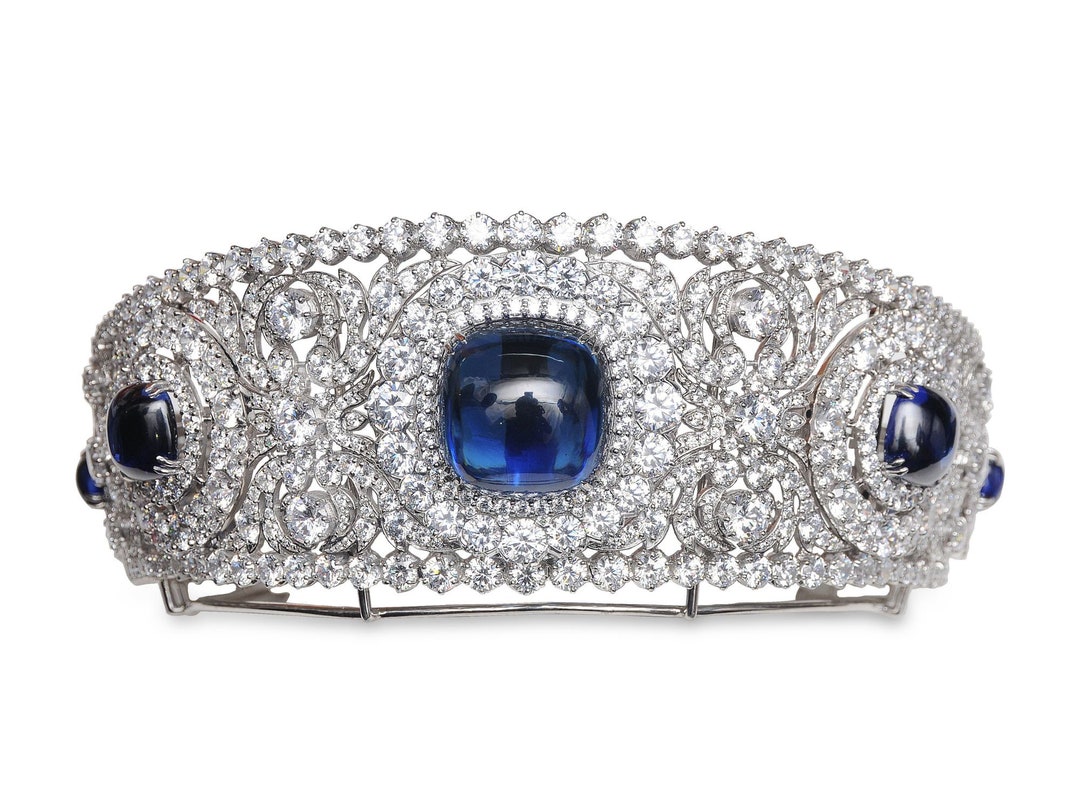 Vladimir Sapphire Kokoshnik Tiara Romanov Inspired 925 Sterling Silver