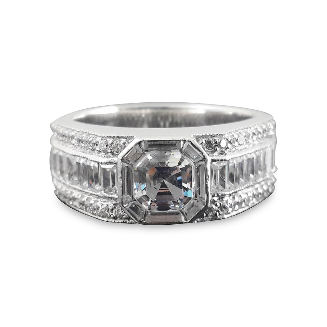 Right Hand Ring for Men 925 Sterling Silver White Asscher-cut Studded ...