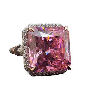 Radiant Cut Pink CZ Solitaire Ring 925 Sterling Silver Handcrafted Statement Women Jewelry